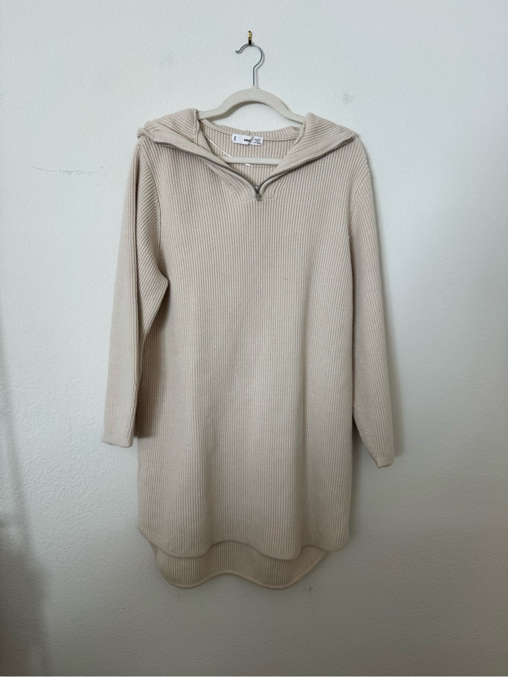 Mango Cream Knitted Hoodie Half-Zip Sweater